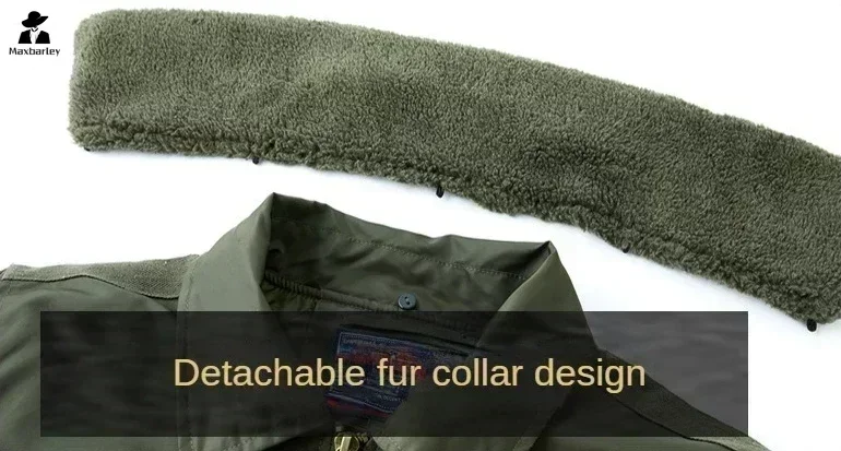 Winter Warm Parka Men's Fashion Unloading Fur Collar Thickened Pocket Boxing MA-1 Work Jacket Retro Armband Green Cargo Jacket