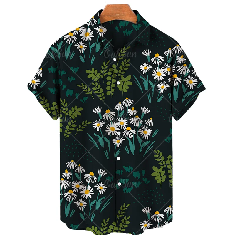 

Men's Women's Summer Short Sleeve Shirts Flower Daisy Print Button Fashion Shirt Short Sleeve Tops