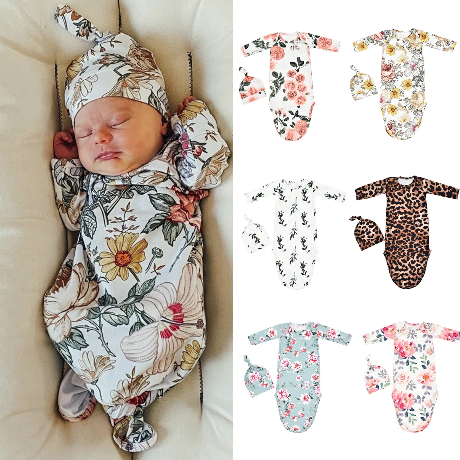 Cute Floral Romper 2pcs Baby Girls Clothes Jumpsuit Romper + Hat 0-24M Age Ifant Toddler Newborn Outfits Set Hot Sale