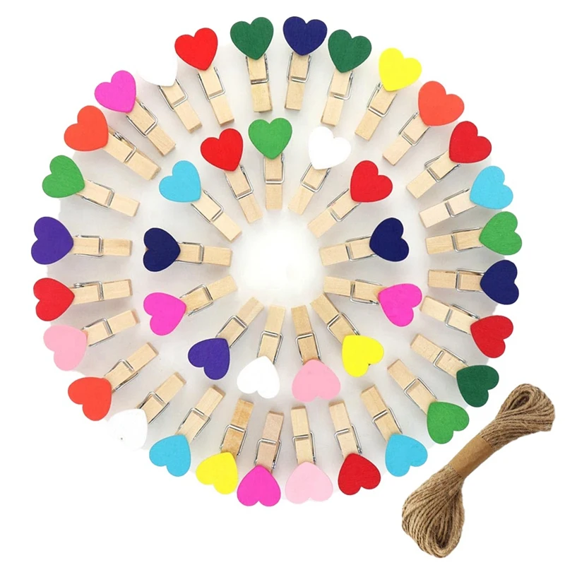 

80 Pieces Mini Heart Photo Clips Colorful Small Clothes Pins For Crafts Picture Hanging Display