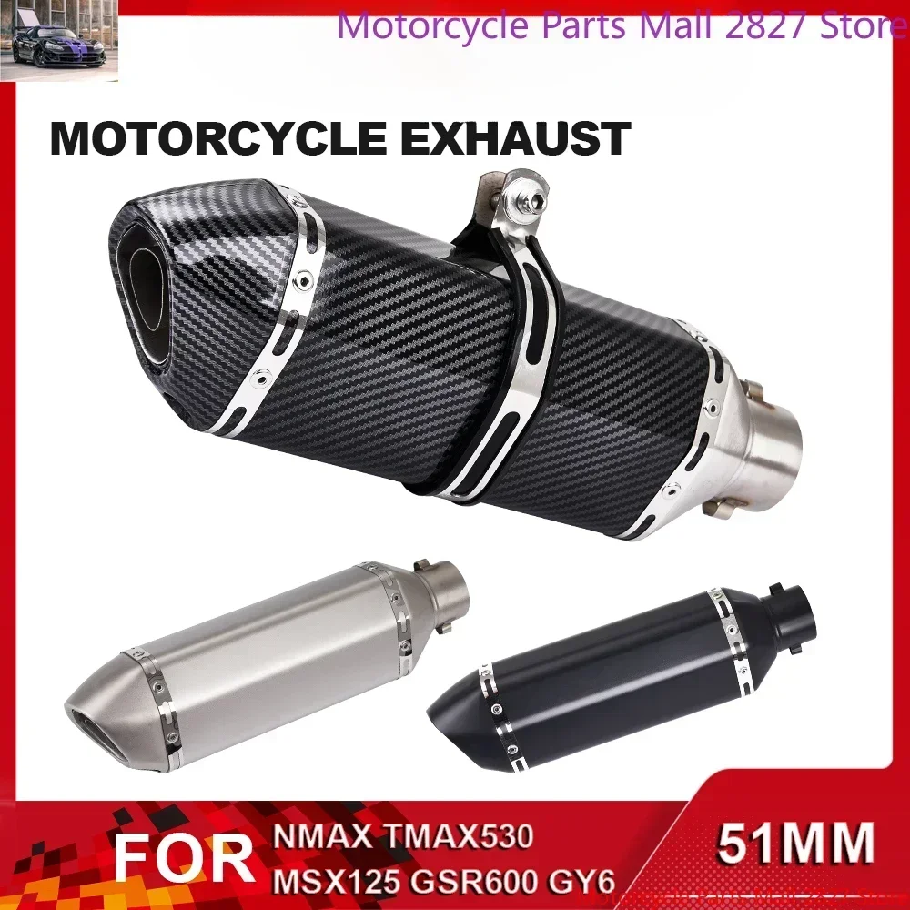 51mm Motorcycle Exhaust Muffler Pipe 250cc 350cc 600cc Escape Motorcycle Tube With DB Killer For NMAX TMAX530 MSX125 GSR600 GY6