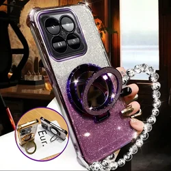 Shockproof Glitter Plating Crystal Bracelet Phone Holder Case for Honor X7C (Purple)