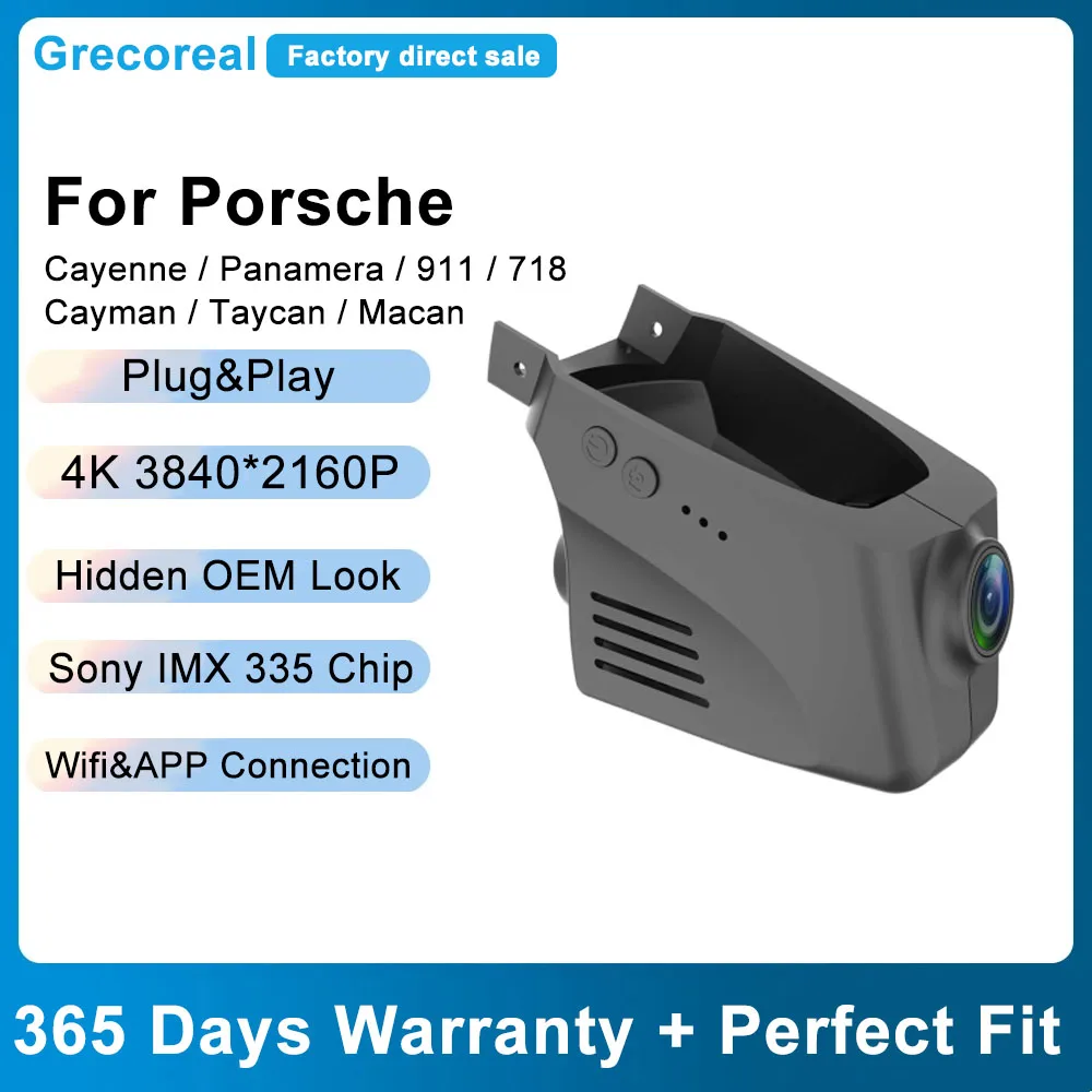 

Grecoreal 4K Wifi Dash Cam for Porsche Cayenne Macan Panamera Cayman Taycan 911 718 Front Rear Dual Dashcam Car DVR Dash Camera