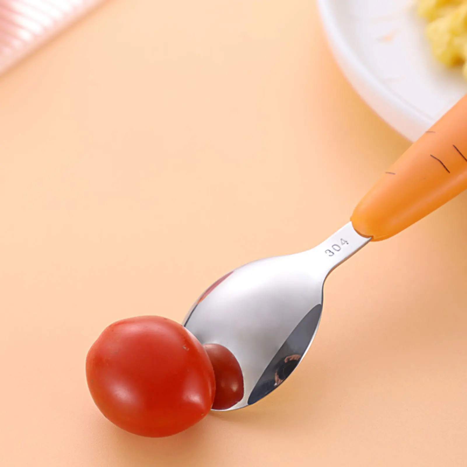 Toddler Utensils Stainless Steel Baby Forks And Spoons With Cartoon Carrot Round Handle Round Cartoon Carrot Handle Kids