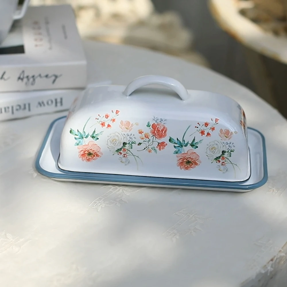 Retro Darmhouse Style Dishes Metal Butter Dish With Cover Applicable To Workbench Non-Damable Container