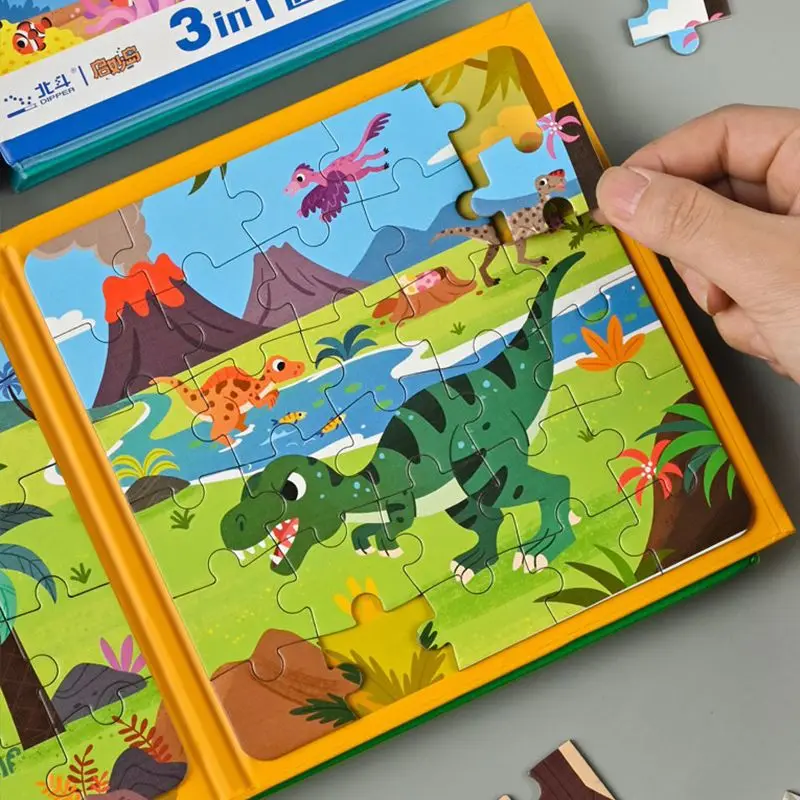 Children's Puzzle Magnetic Book educat Engineering Fire Car Animal Dinosaur Princess Early educat Excavator Refrigerator magnets children dinosaur fire engine one key transformation robot toys models deformed inertial car 5in1 mecha toy for kids boy