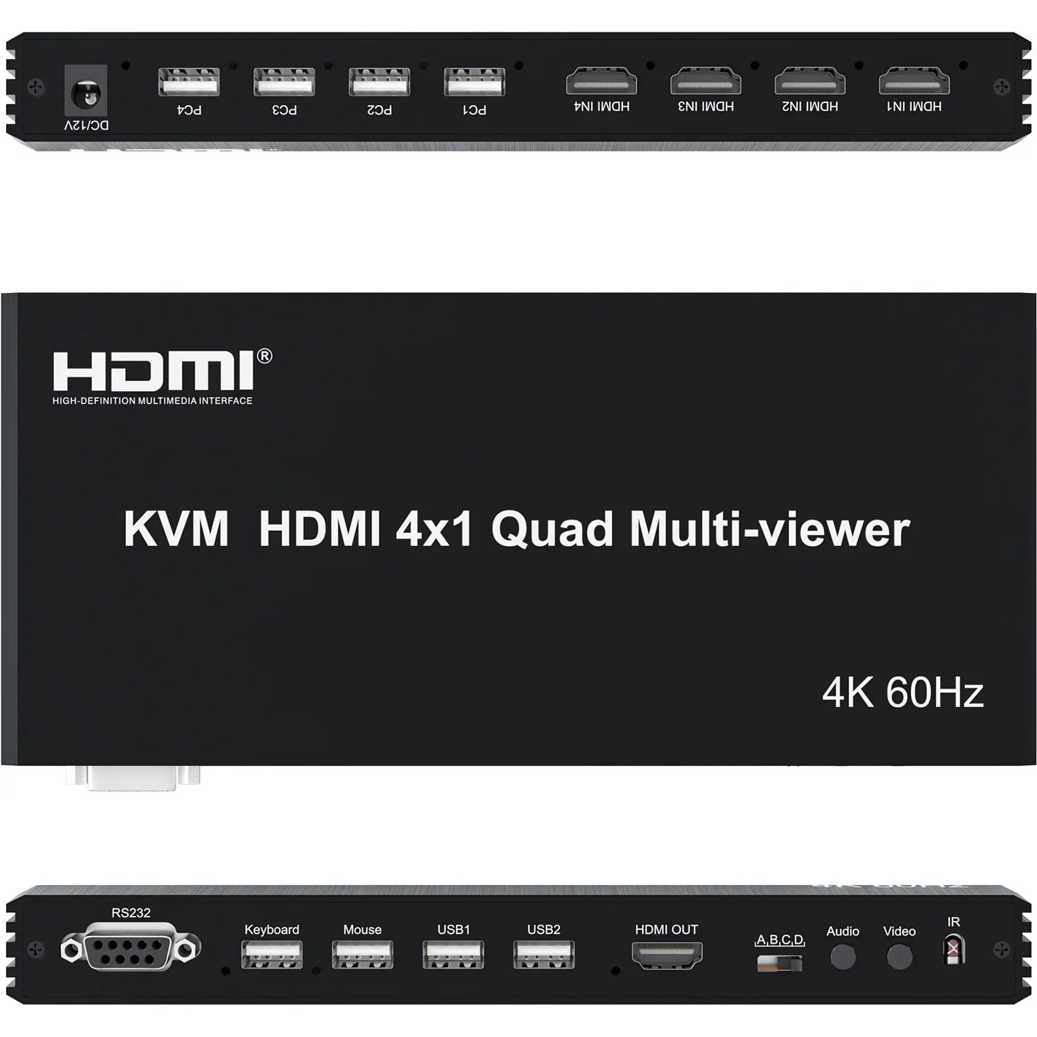 4K 60 Гц HDMI KVM мультипросмотр 4x1 мультипросмотр четырехэкранный дисплей 4 в 1 выход видео переключатель один USB клавиатура управление мышью 4 шт.