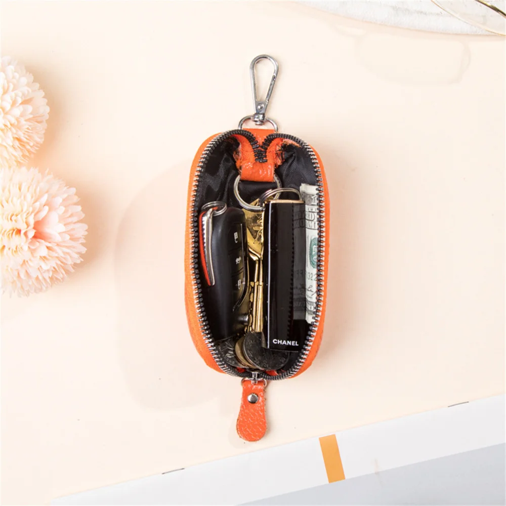 Genuine Leather Key Wallet Waist Hanging Key Purse for Car Keys Holder Case  Women Men's Zipper Coin Pouch Keychain Organizer