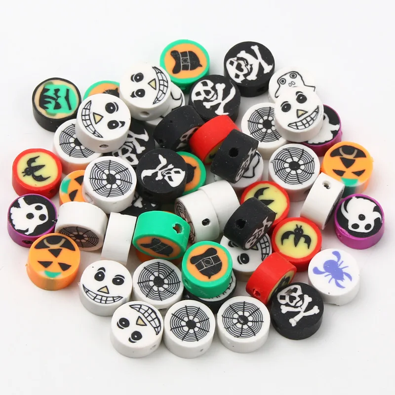 Clay Beads 20/50pcs Cartoon Animal Letter Halloween Christmas Beads Polymer Clay Spacer Beads For Jewelry Making DIY Accessories