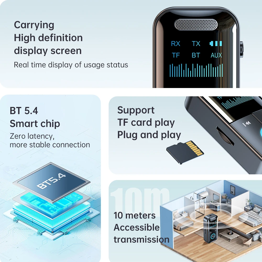 Wireless Bluetooth Adapter Transmitter Receiver Audio Car Music Headphone Speaker 200mA Battery Support TF Card