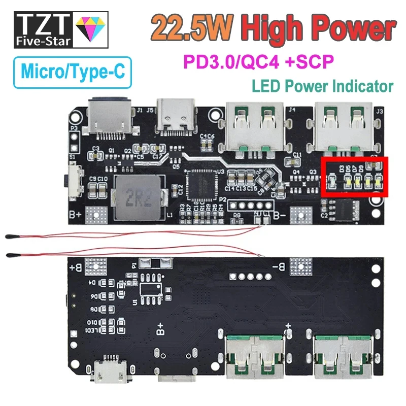 QC4.0 QC3.0 LED Dual USB 5V 4.5A 22.5W Micro/Type-C USB Mobile Power Bank 18650 Charging Module Temperature / Circuit Protection battery charger module power bank diy kit usb charger power supply module