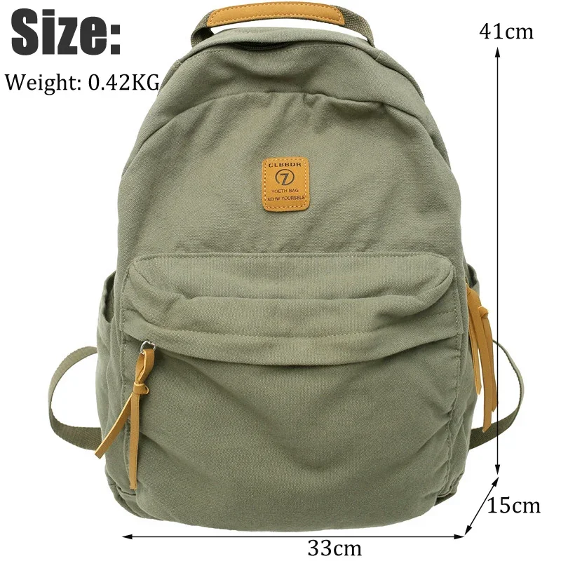 New Casual Cool Girl Boy Canvas Green Laptop Student Bag Trendy