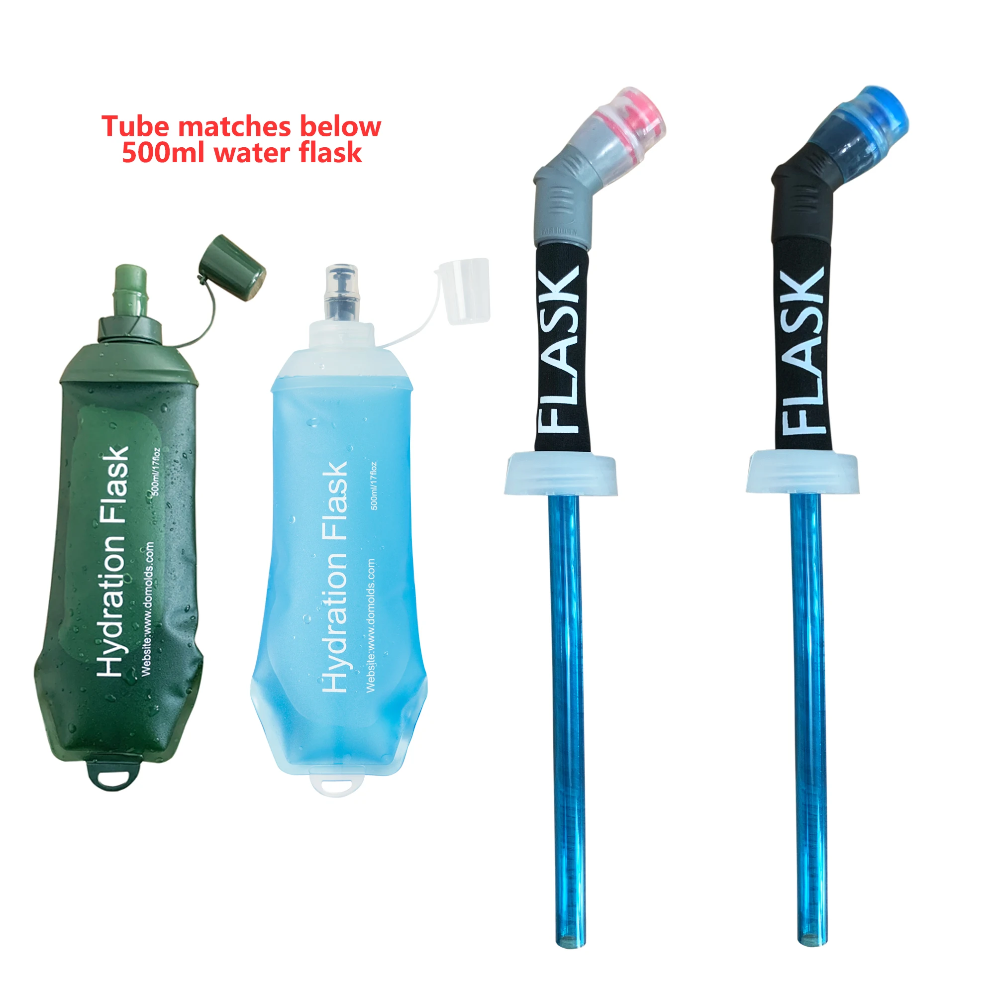 AXEN Folding Water Bottle, Collapsible Soft Flask, TPU Tube with Bite Valve, Suitable for Running Camping Travelling, 500ml