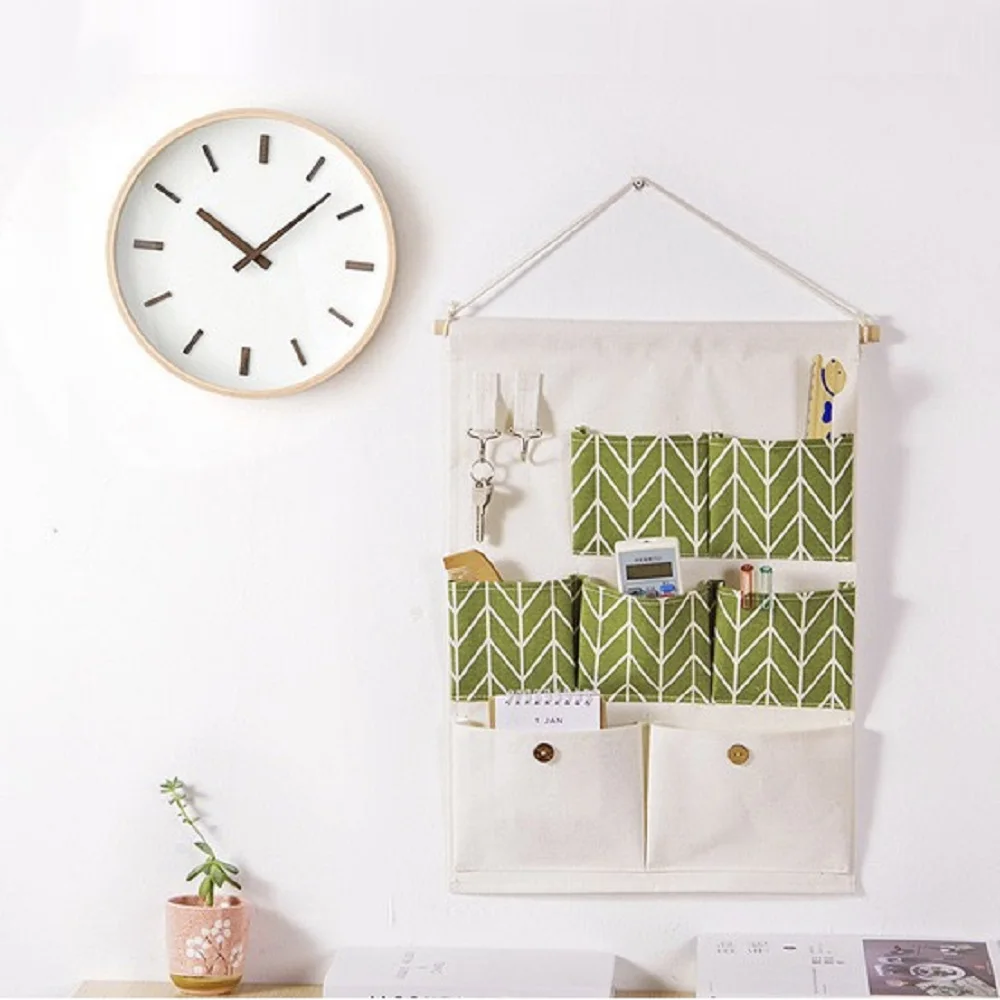 7 Pockets Cotton Linen Fabric Wall Door Hanging Bag Organizer Storage Pouches Wardrobe Closet Storage Bag Sundries Pouches 4