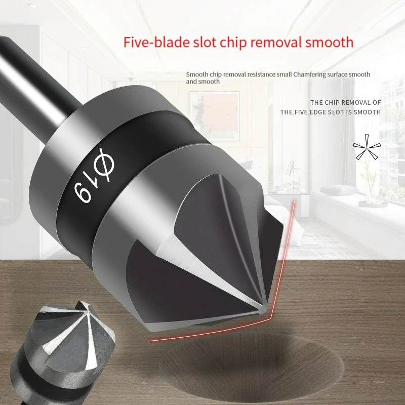 

Сверло из быстрорежущей стали с шестигранным хвостовиком, комплект из 3 насадок для фаски, пять ячеек, 90 градусов, для деревообработки