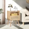 Rattan Nightstands Set of 2, Boho Side Table with Drawer Open Shelf, Cane Accent Bedside End Table with Solid Wood Legs 2