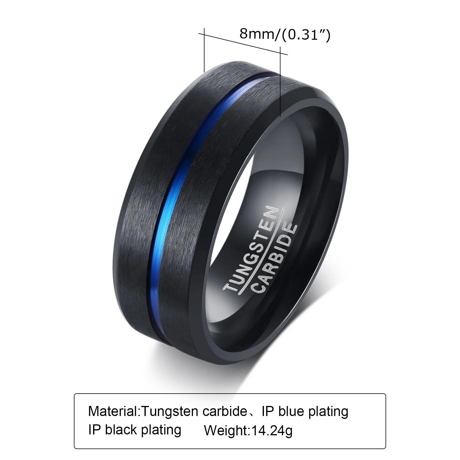 Vinterly Tungsten Carbide Men Rings Anti-scratch 8mm Wide Line Jewelry for Male Luxury Unique Party Wedding Bands 3