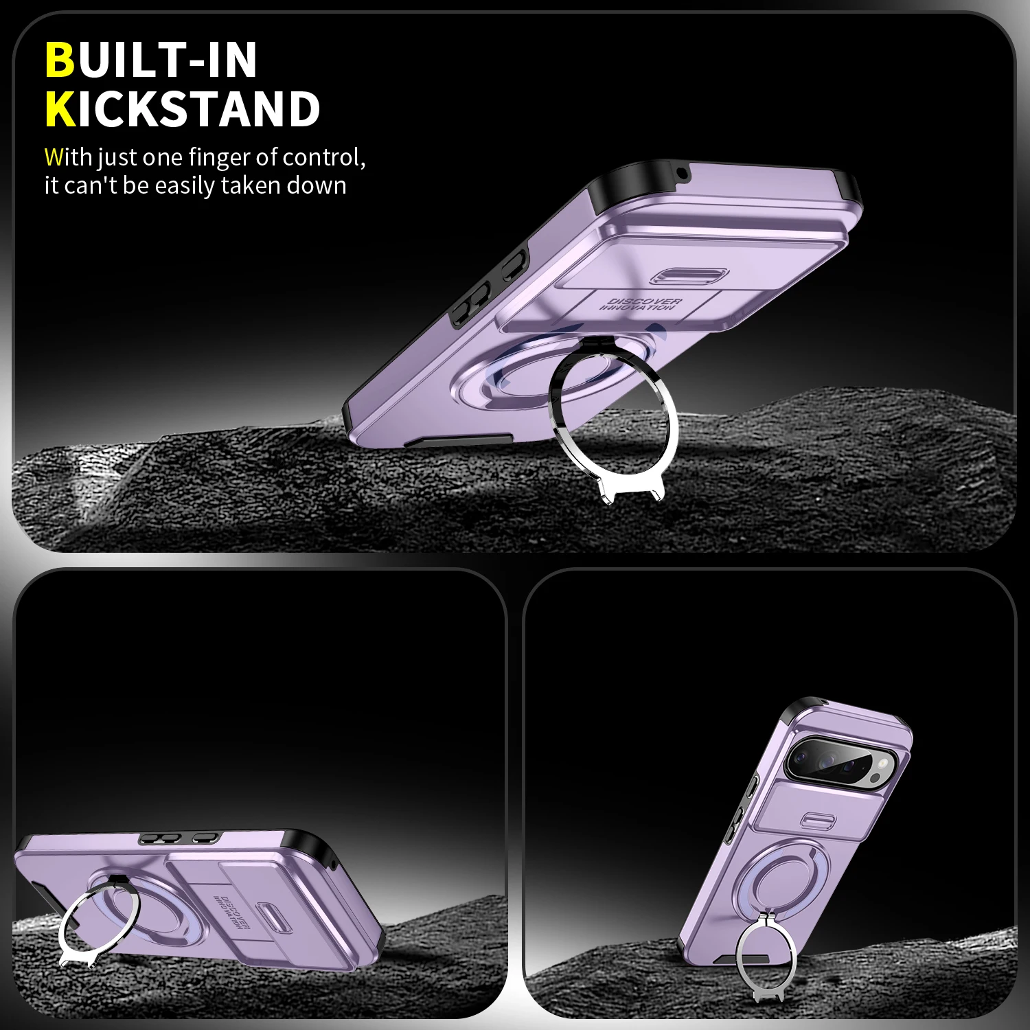 Shockproof Hybrid Dual Layer Magnetic Stand Case with Slide Camera Lens Protector