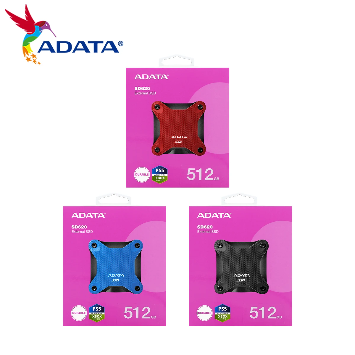 ADATA SD620 포터블 솔리드 스테이트 디스크 512GB USB 3.2 Gen 2 3D NAND SSD (데스크탑/노트북 PC용) 최대 520MB/s 읽기 속도, 100%