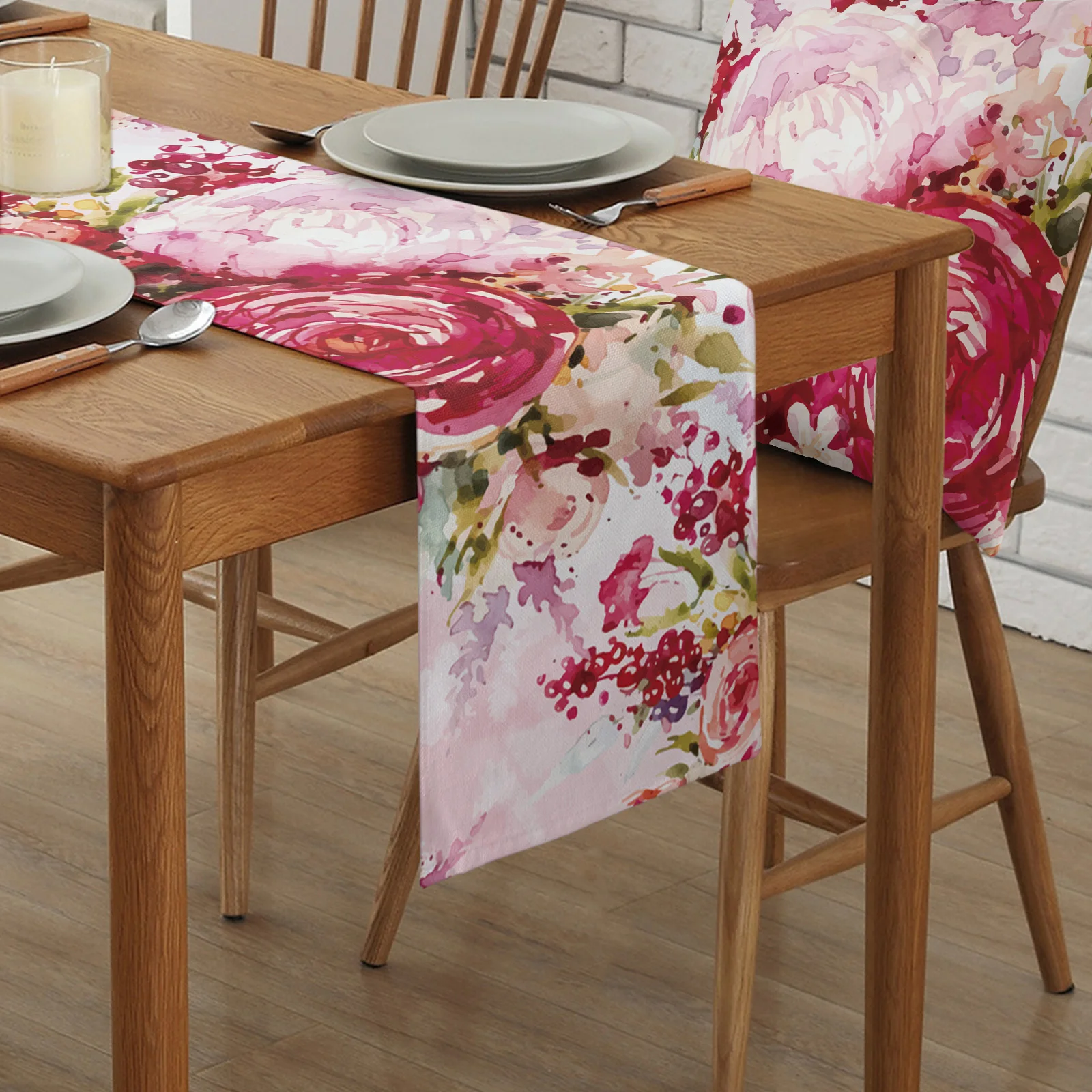 Watercolor Table Runner Peony Flower Plant Table Flag Home Kitchen Table Decoration Party Hotel Wedding Rectangular Tablecloths