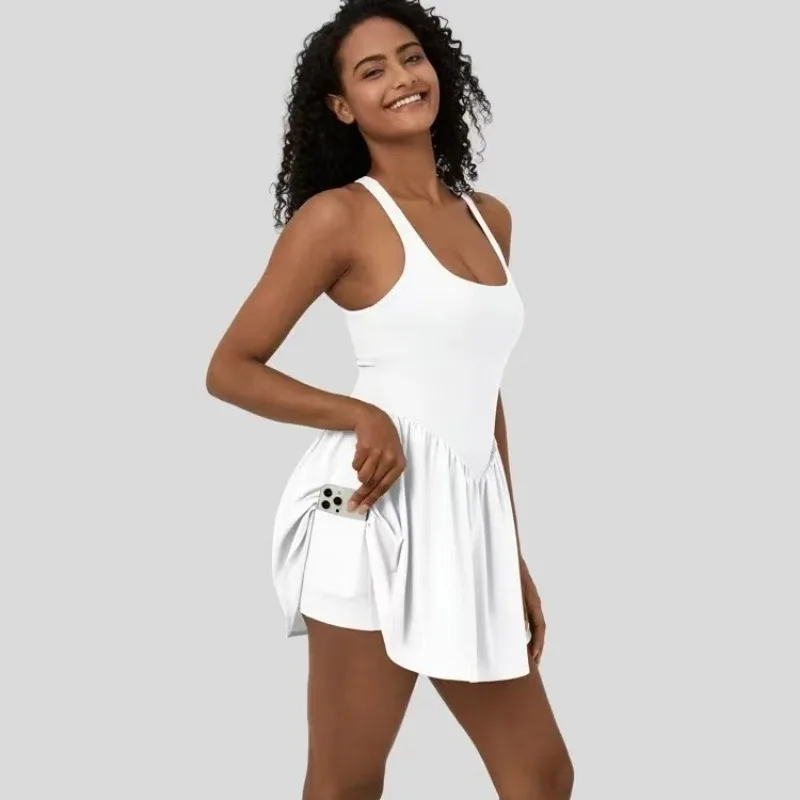 Sean Tsing Tennis Dress Golf Wear Women Sexy Sleeveless with Chest Pad Safety Short Sports Yoga Training Volleyball Badminton