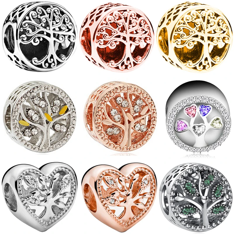

Gold Silver Color Life Tree Heart Beads for Jewelry Making Pandora Openwork Family Roots Charm Women Bracelet Accessories DIY