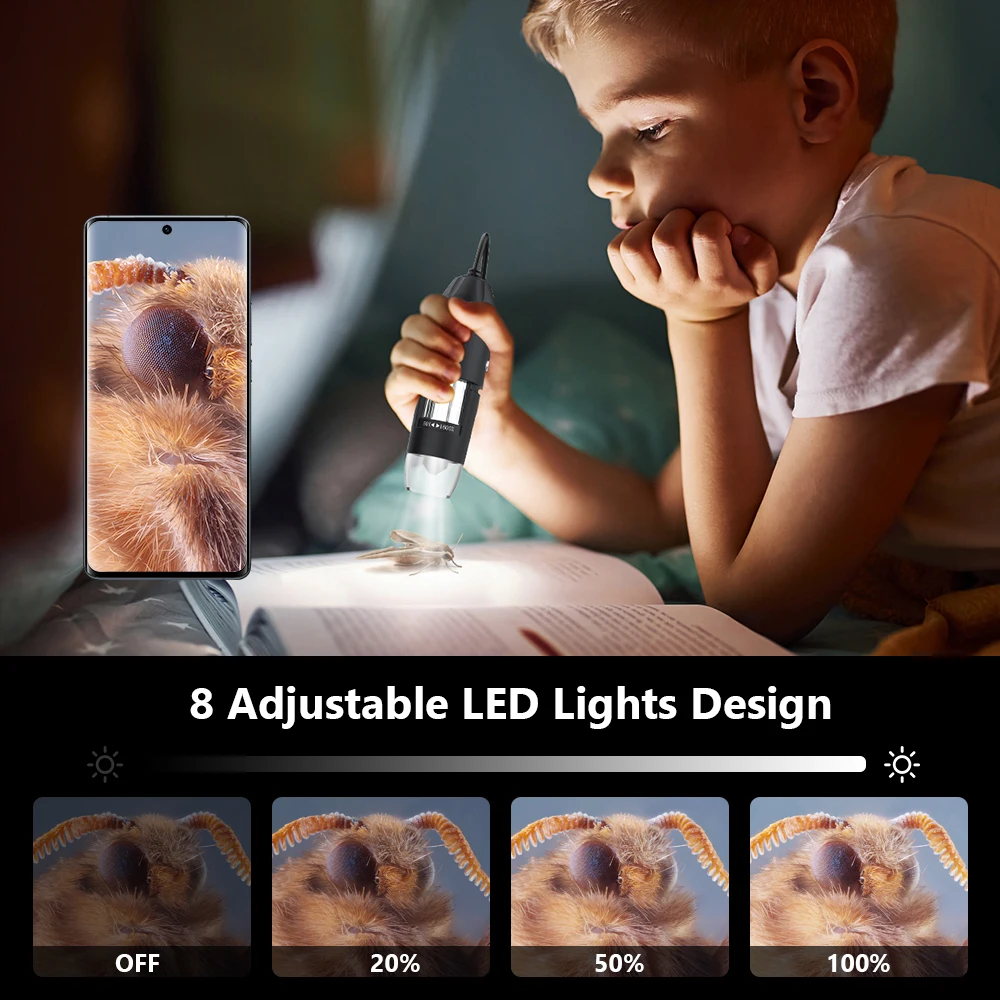 1600X 3-in-1 Digital Microscope Camera Portable LED Magnifier with Type-C USB Charging 3