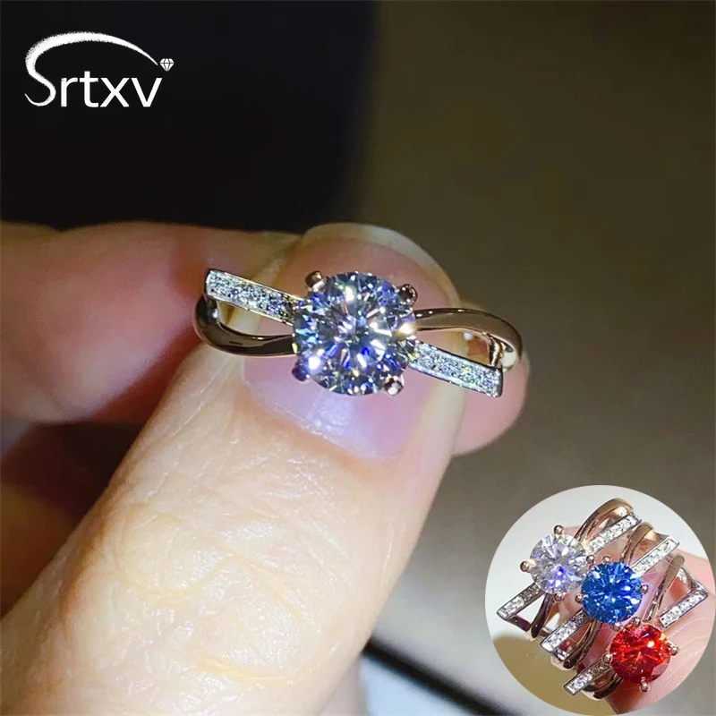 

Real 1CT VVS Moissanite Rings for Women 925 Sterling Sliver Wedding Promise Geometry Band Engagement Birthday Party Gift Jewelry