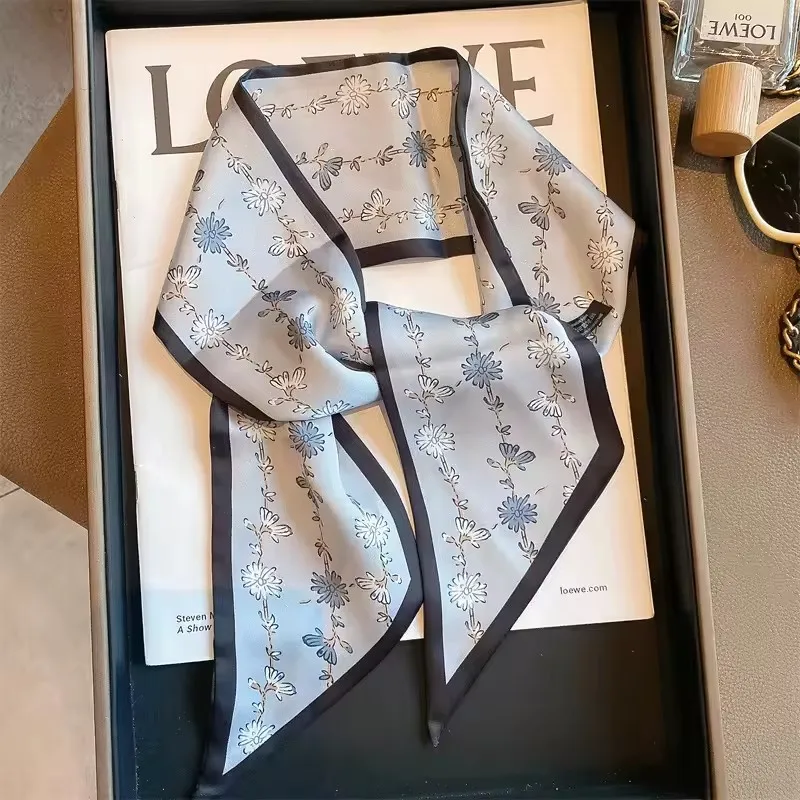 Elegant Khaki Nude Silk Scarf Ribbon Hair Accessory