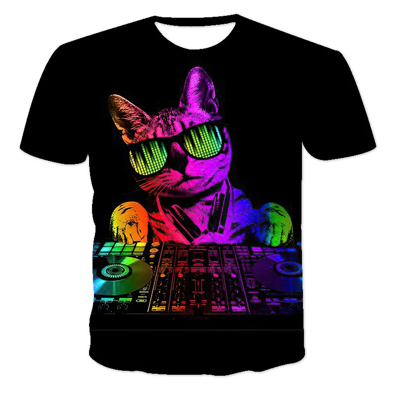 

Летняя футболка большого размера с милым котом для мужчин и женщин, свободная повседневная крутая футболка с коротким рукавом и круглым вырезом, дышащая Универсальная футболка в стиле хип-хоп