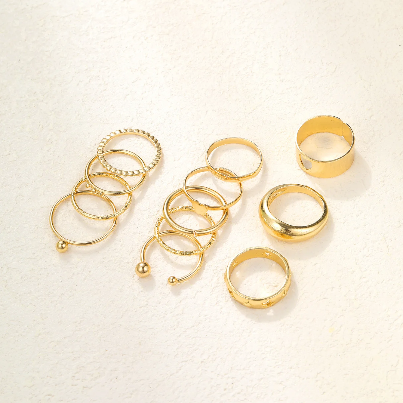 12 Pcs Gold Color Heart Rings Set For Women Fashion Cubic Zircon Star Geometric Finger Rings Female Simple Trendy Jewelry Gifts