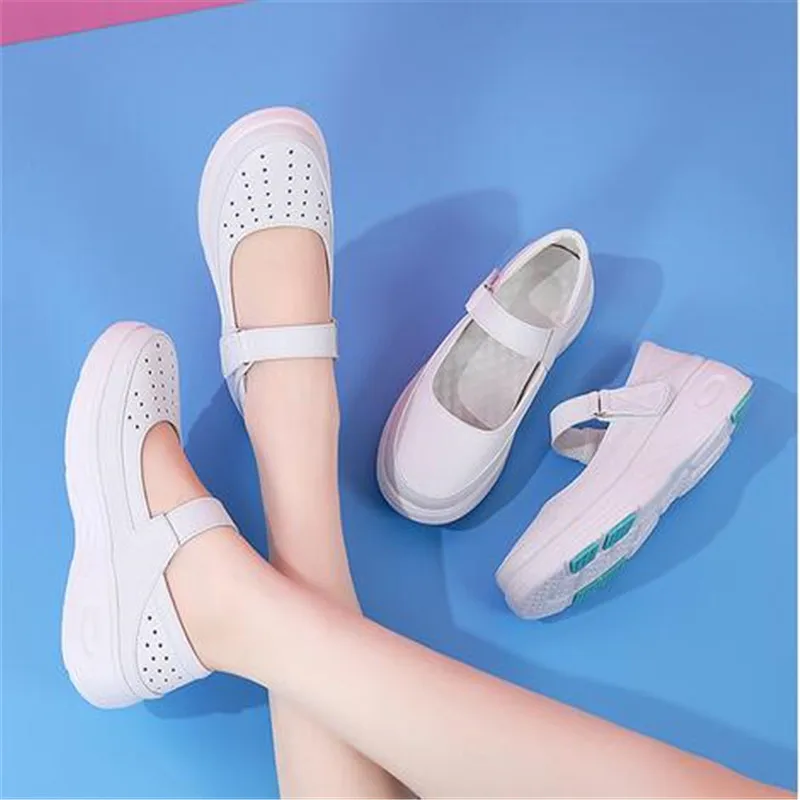 Genuine leather air cushion nurse shoes women's spring soft soles breathable thick soles women's shoes white medical shoes
