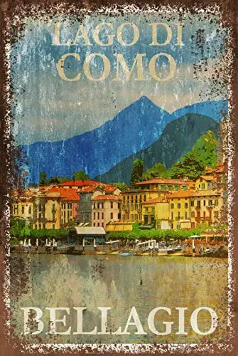 

Lake Como Bellagio Italy Travel Theme Metal Tin Sign Retro Decor 8x12 Inch
