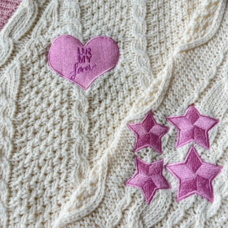 Autumn Heart Shaped Embroidery Lover Cardigan Women Winter Pink Star Cardigans Female Loose Fit Knitted Sweater Oversized Tops 3