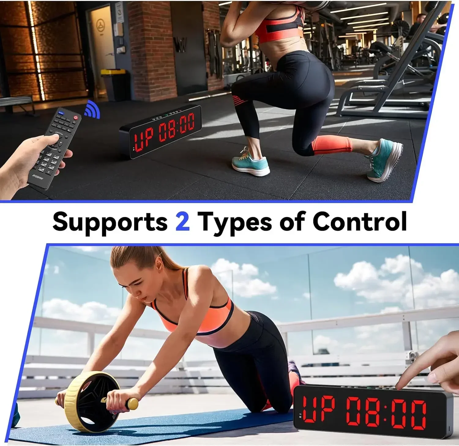 Remote Gym Timer 2 inch Ultra-Clear Interval Time Timers with LED Countdown/Up Wall Clock Battery Power Fitness Timer Stopwatch 5
