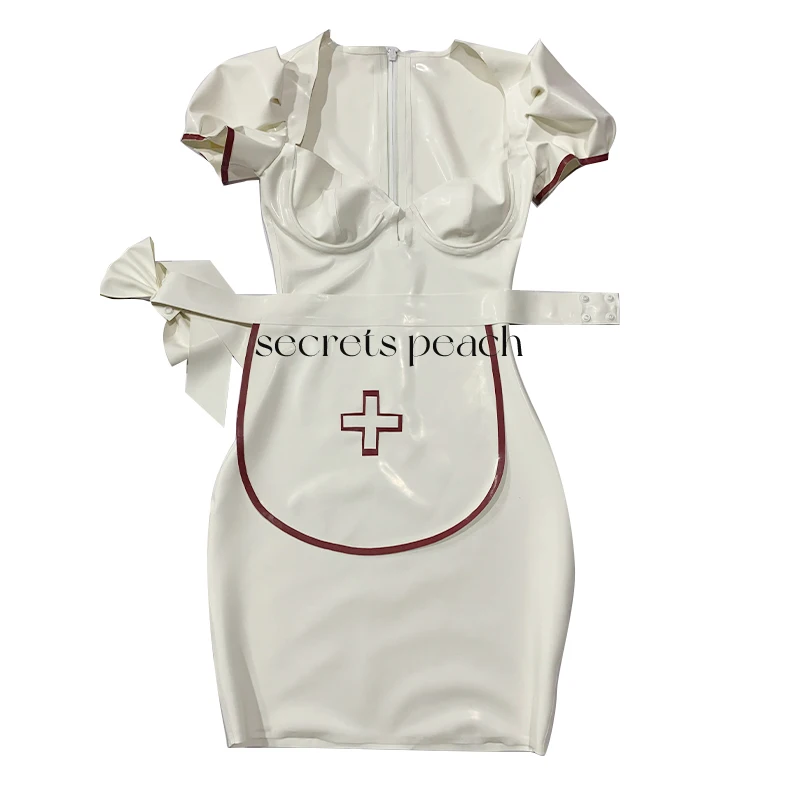 Latex Cosplay Nurse Dress Outfit With Latex Apron Customizable size and color