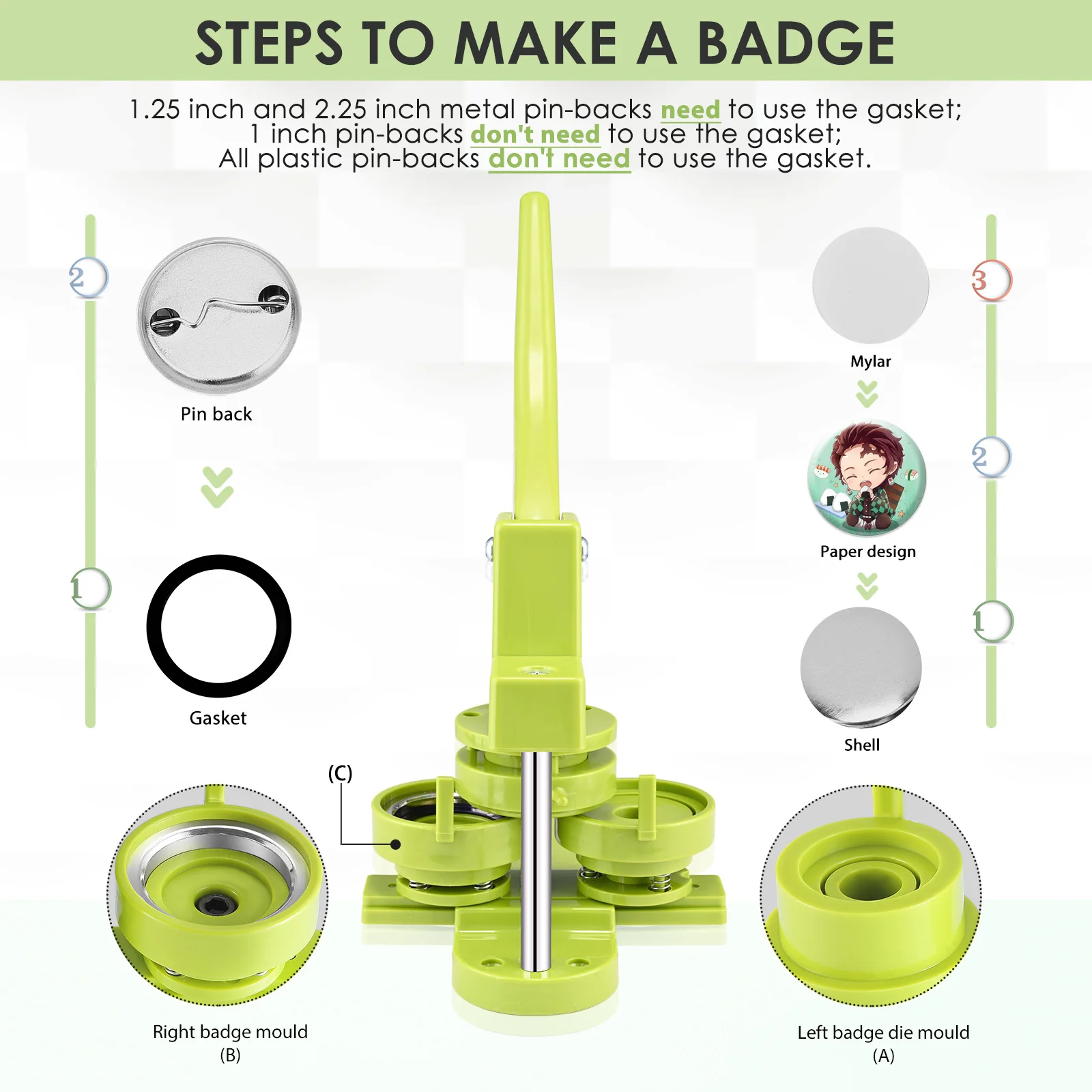 Badge Button Maker Mold,Interchangeable Die Mold, Punching Mold, Slide Rail Button Making, DIY Round Pin, 37mm, 58mm
