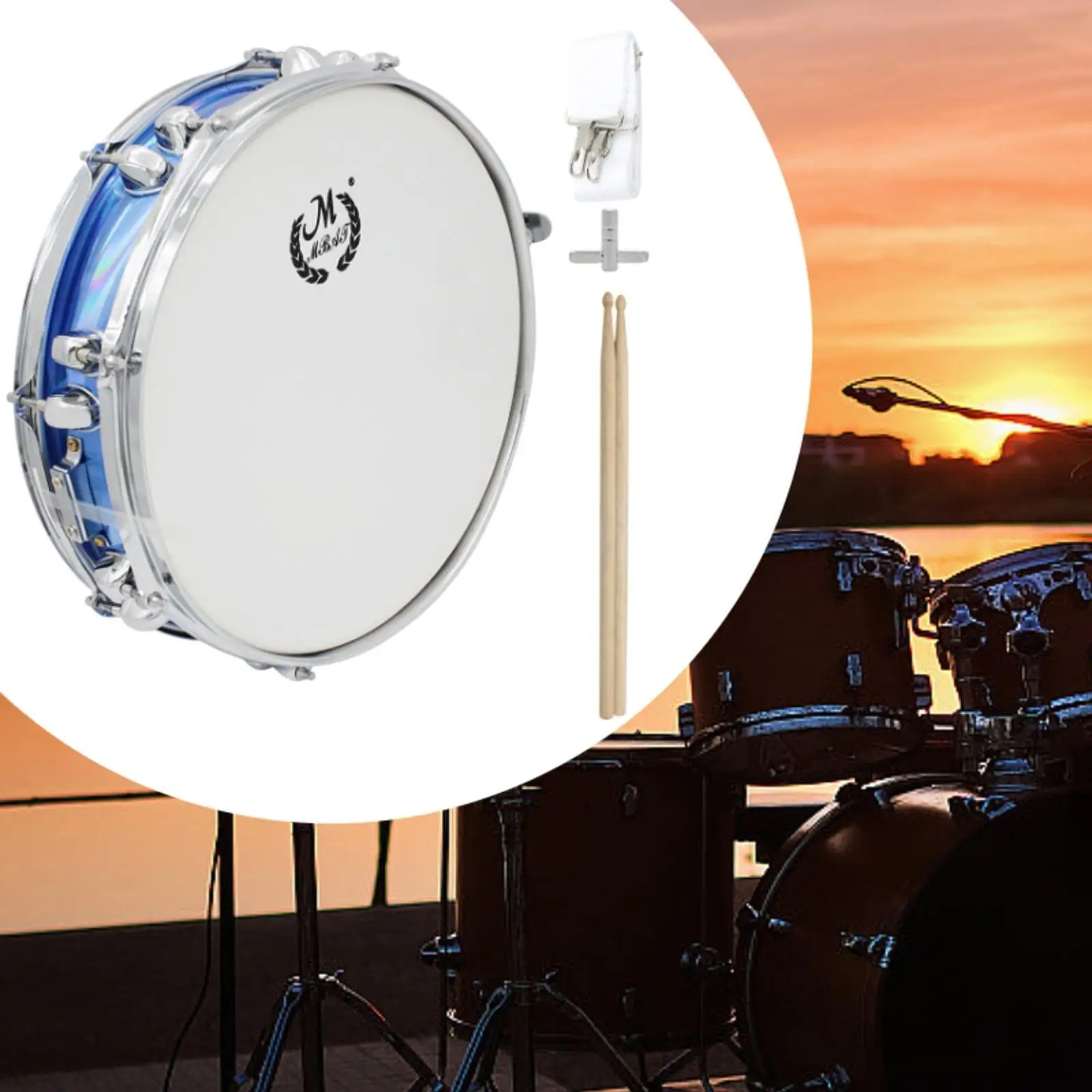 14Inch Snare Drum Percussion Instrument Metal Kids Hand Drum with Drumsticks School Band Party