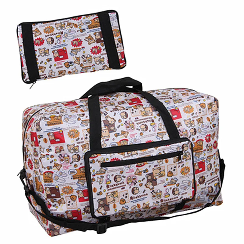 

New Cute Anime Rilakkuma Bear Children Big Waterproof Nylon Fold Travel Bags Luggage Kids Messenger Bag Duffle Bags For Women