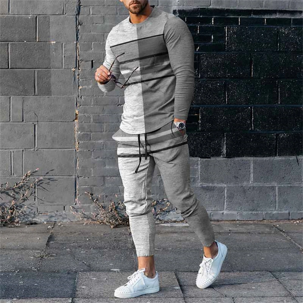 Autumn Casual Fashion 3D Print Men's Sportswear Set Long-Sleeved T Shirt Pants 2-Piece Set Oversized Pullover Men Clothing 5