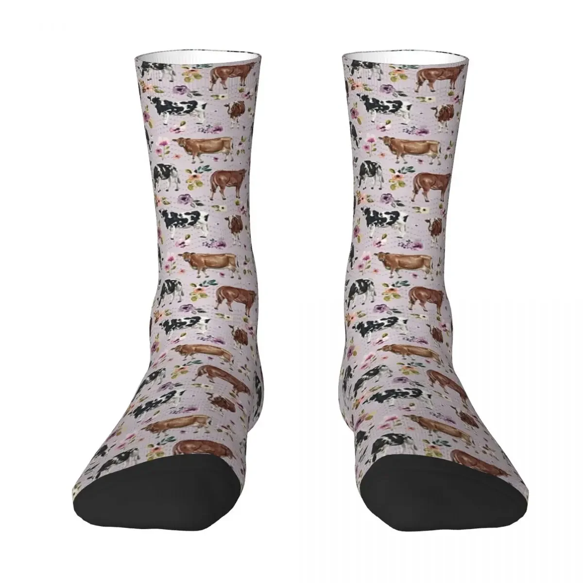

Cows And Flowers, Lavender, Watercolor Floral, Western Socks Sweat Absorbing Stockings All Season Socks for Man's Woman's Gifts