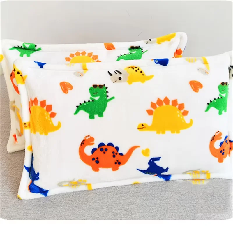 Cartoon Cute Printed Pattern Children's Pillow Protector Cover Winter Thickened Coral Velvet Pillowcase Baby Sleeping Pillowcase