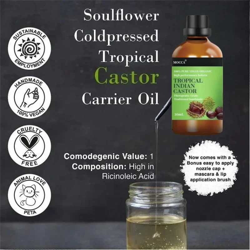 Pure Castor Oil Tropical Indian Coldpressed Organic - For Thicker Hair Volume, Eyelashes, Eyebrows, Bouncy Hair 5