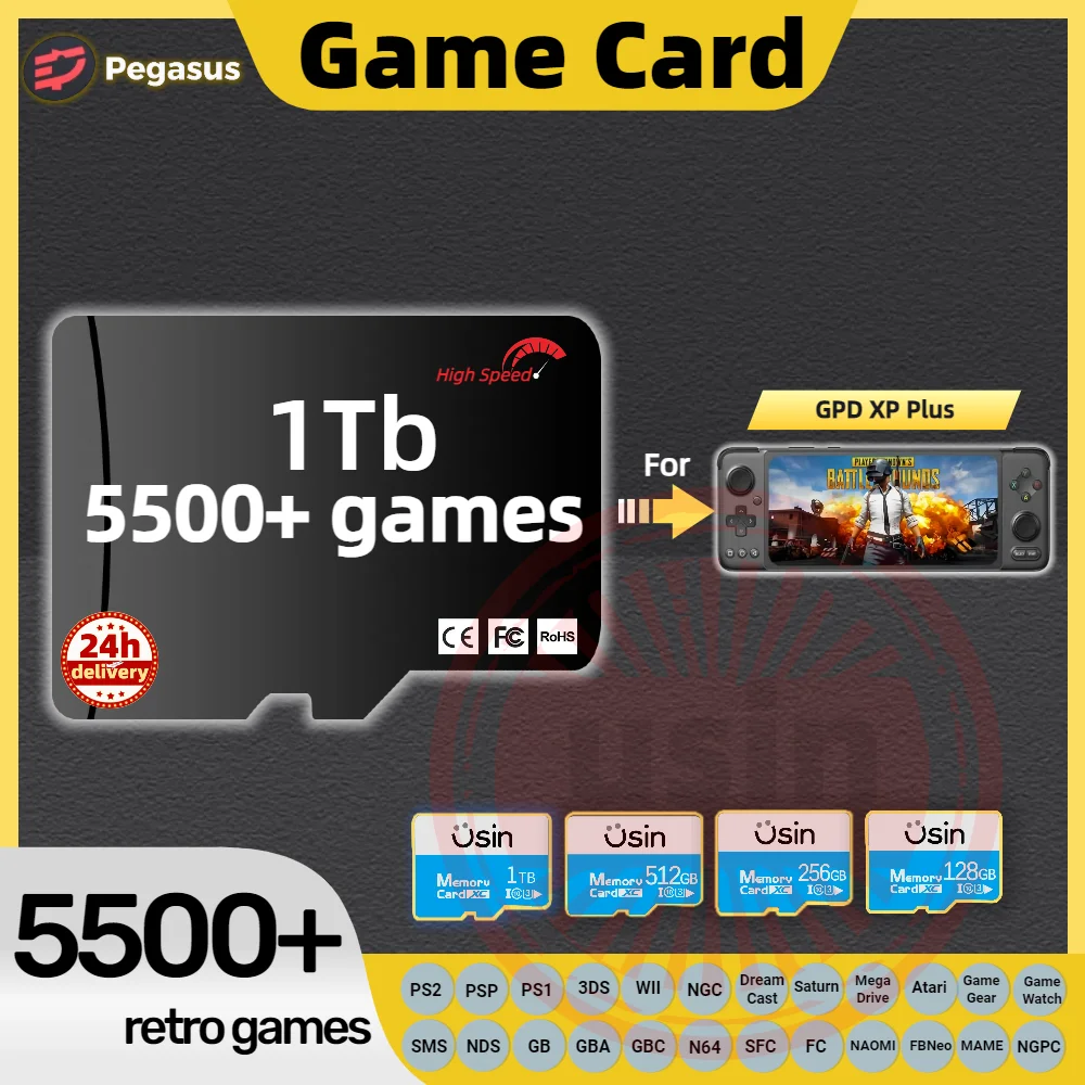Scheda Di Gioco Per Gpd Xp Plus Memory Tf Pre-Installa Retro Game Ps2 Psp Ps1 3Ds Sd Console Gaming Scheda Ad Alta Velocità 1Tb 512G Pegasus G