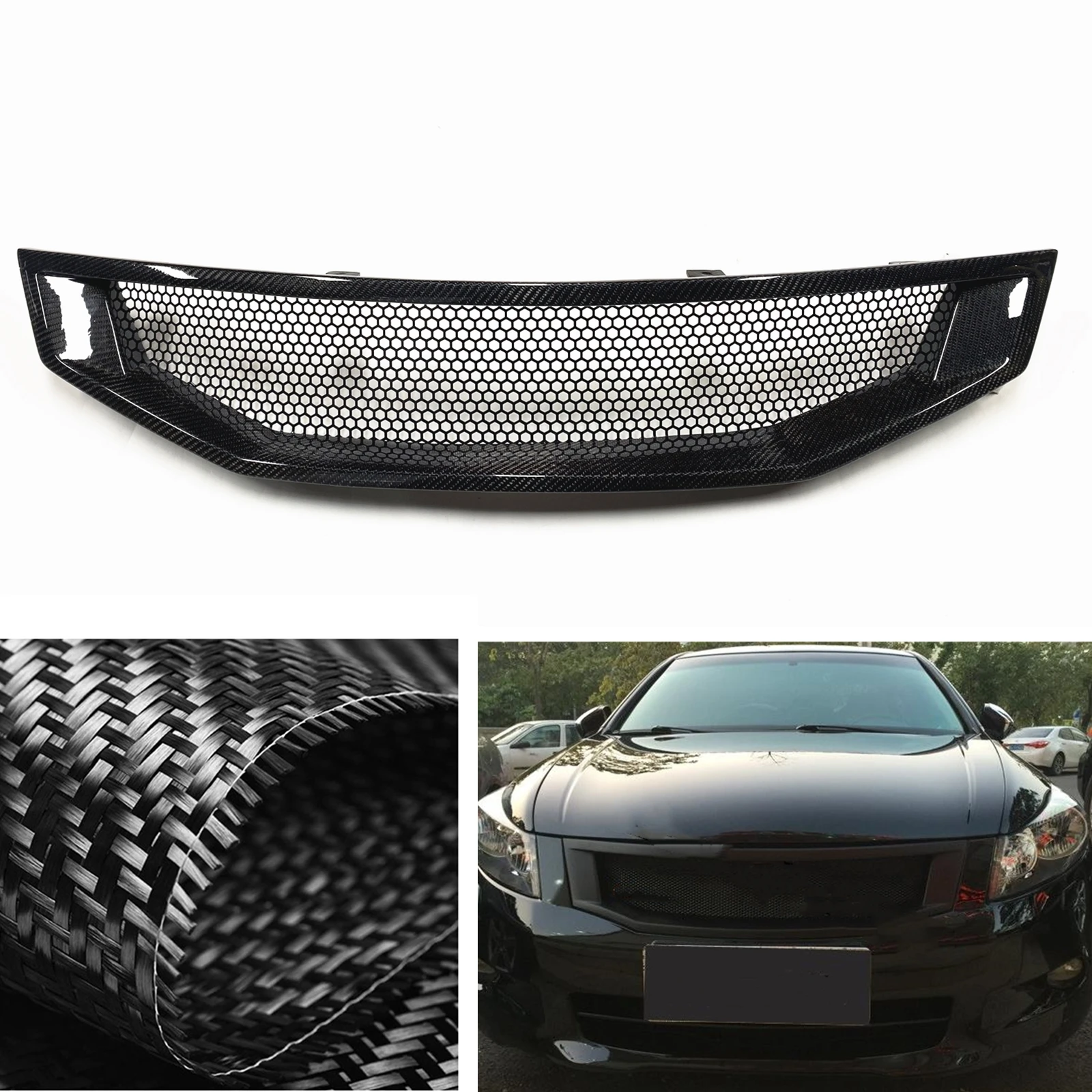 

Carbon Fiber Car Upper Bumper Hood Mesh Grille Front Grill Center Grid For Honda Accord 2008-2010 Coupe