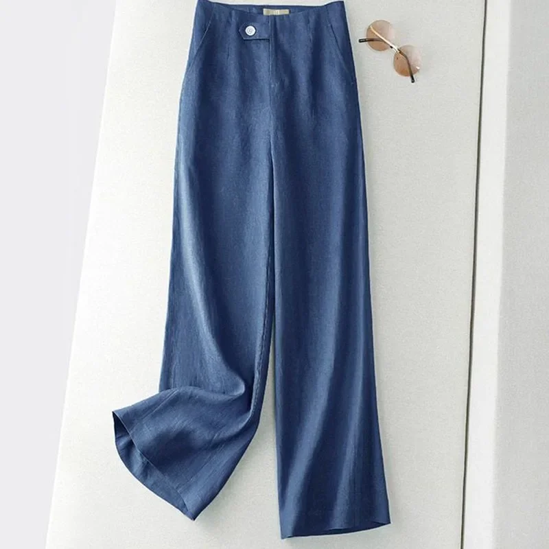 Women Casual Straight Pantalones New Ladies Oversize Linen Wide Leg Pants Spring Korean Fashion Spodnie Loose High Waist Trouses