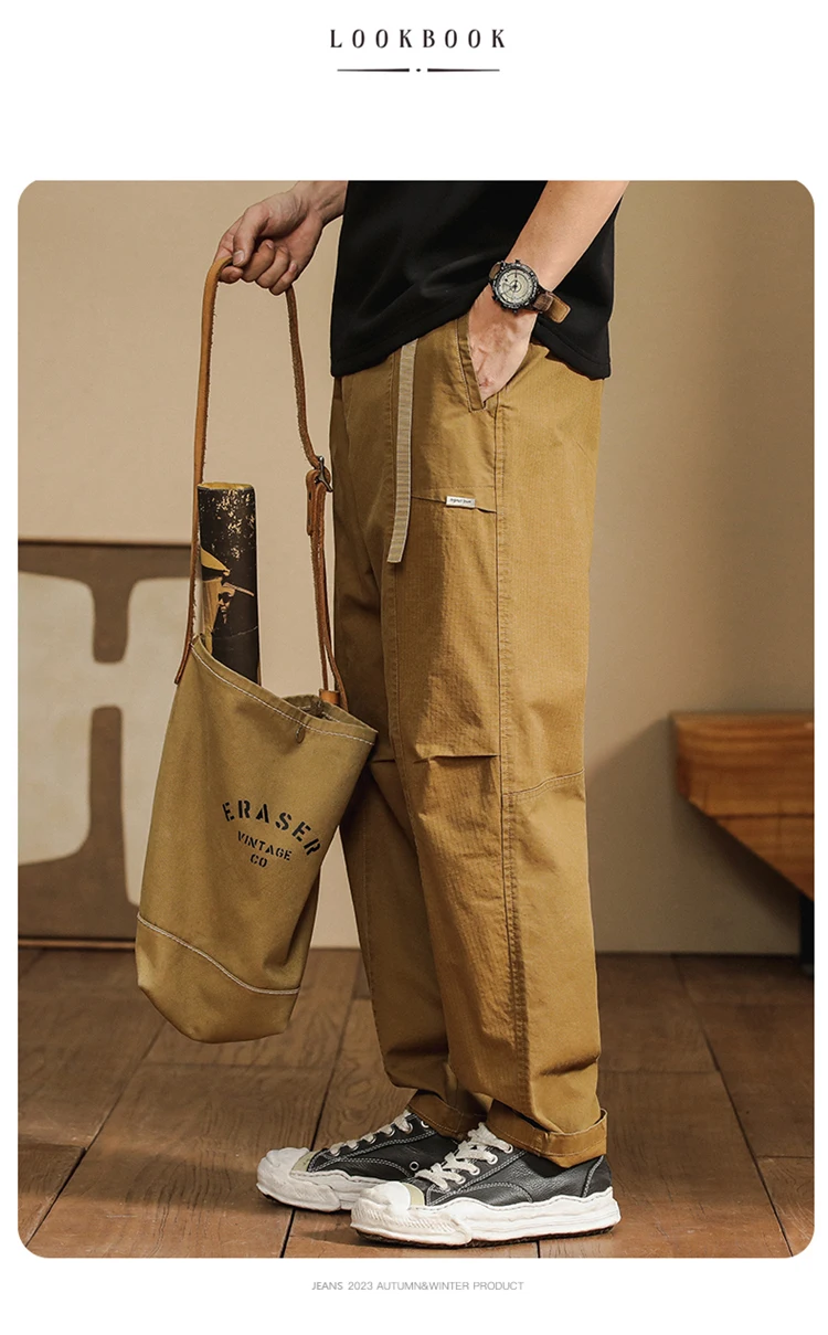 Men's spring and summer fashion brand American retro casual pants Japanese high sense wide leg straight overalls