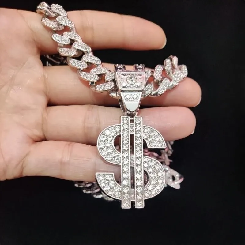 Men Women Hip Hop Dollar Pendant Necklace Cuban Chain Hiphop