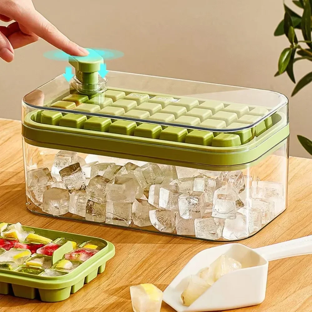 Press Ice Cube Tray with Silicone Lid Food-Grade Ice Mold, Reusable Ball Maker for Cocktail & Home Bar, Large Capacity