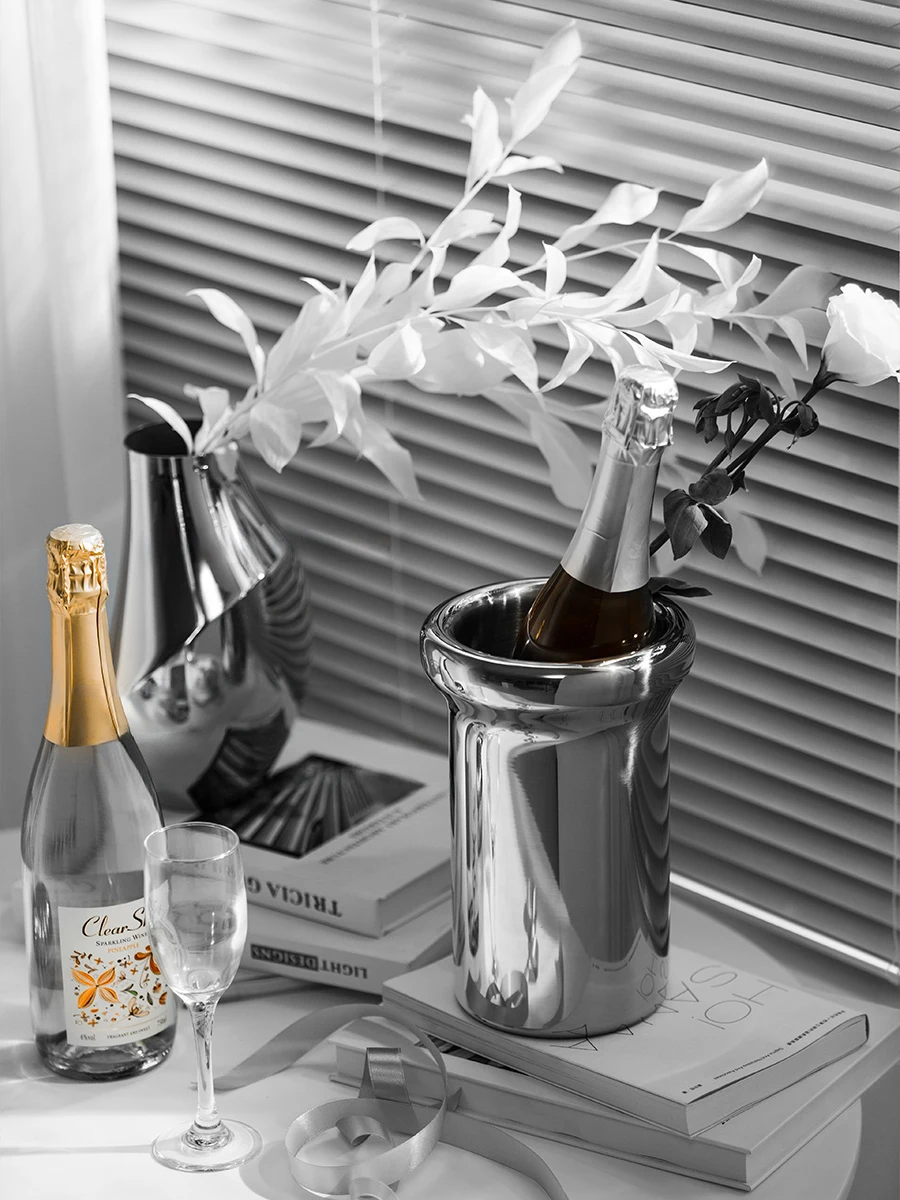 Luxury Designer Ice Bucket, Stainless Steel Champagne Bucket, Double Layer Bar Accessory, Home Decoration, Party, Restaurant